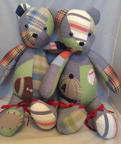32 - BearyHuggables_set of two withsports theme and different fabrics memory bear